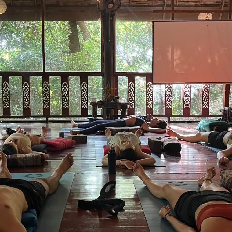 Students resting in savasana during a Yin practice