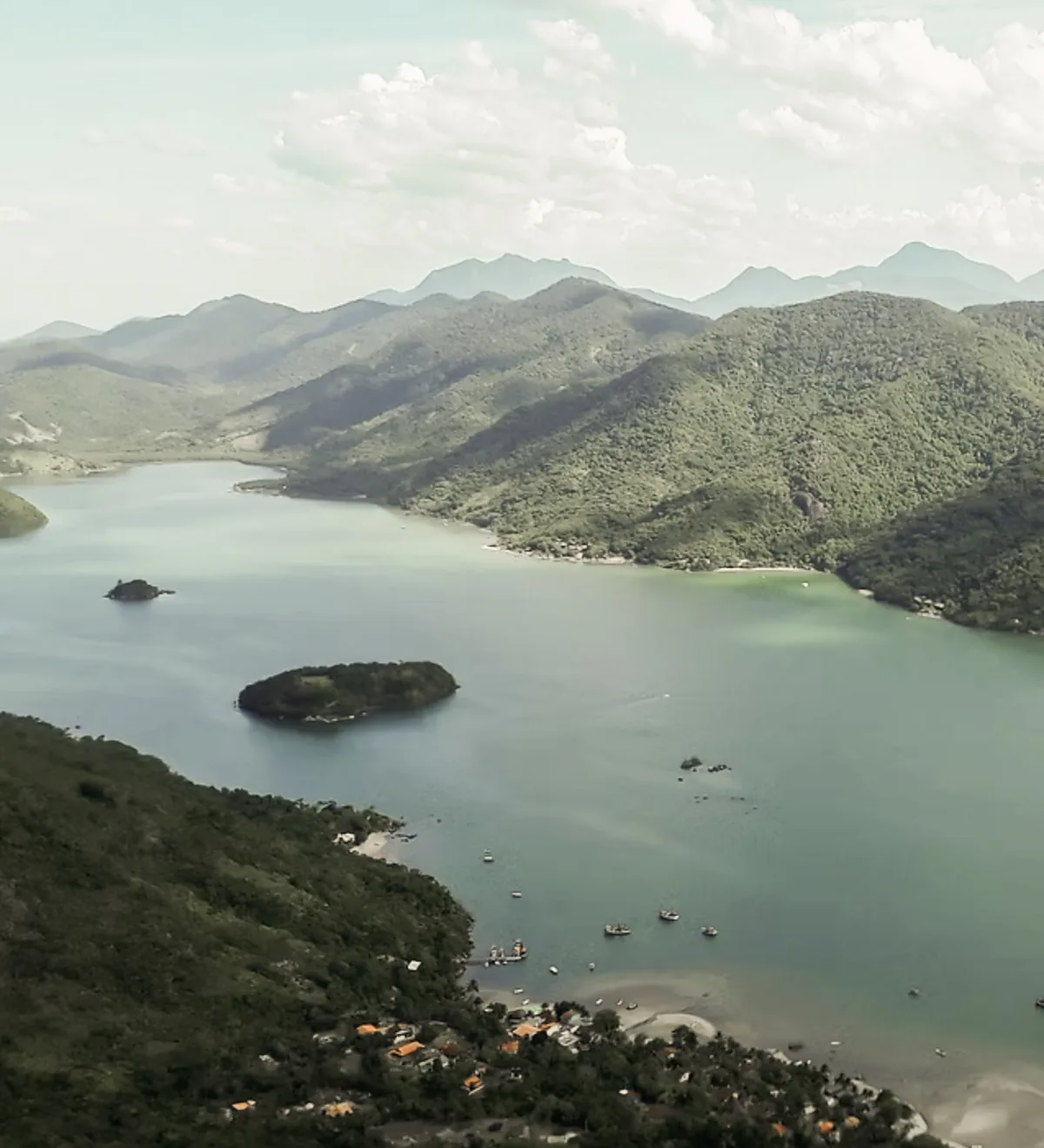The still water of Saco do Mamanguá between the mountains