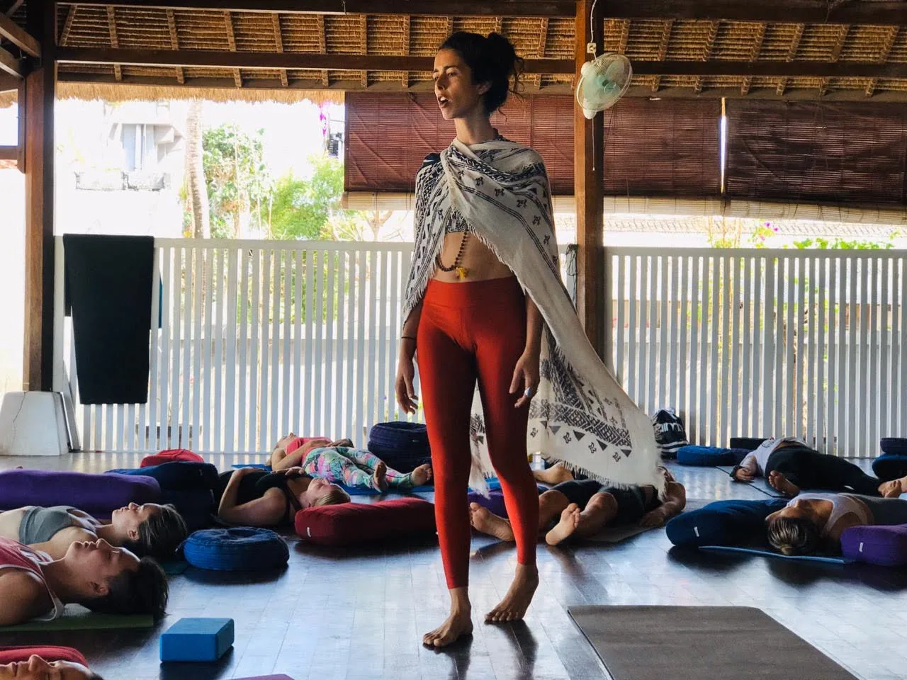 Marcela teaching yoga in the Nusa Lembongan shala